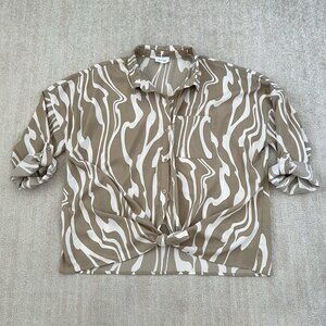 Korye Boho Tab Sleeve Tie Front Blouse Top 2X